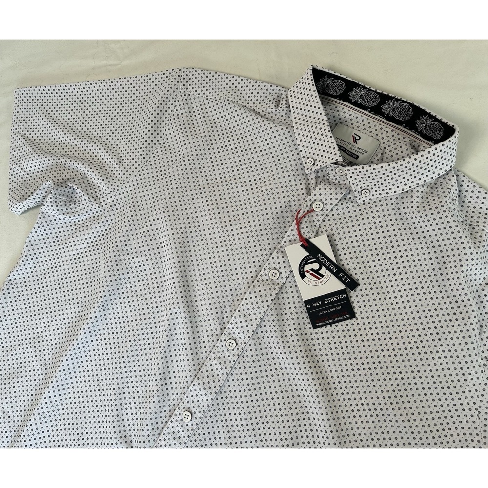 NWT International Report Men's 2XL 4 Way Stretch Short Sleeve Button Down XXL